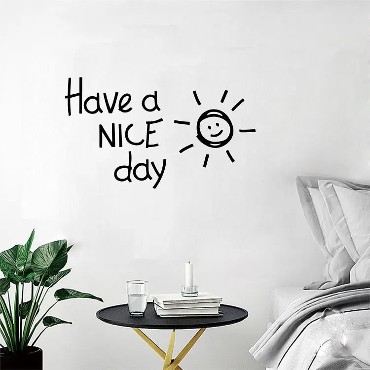 Have a NICE day Lovely sun vinyl Wall Sticker living room bedroom Home Decoration Decals Art English alphabet Stickers wallpaper | Дом и сад