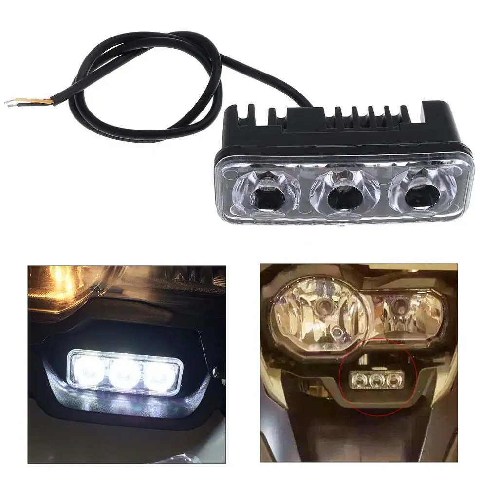 

6W 700LM 6500K Motorcycle LED White Headlight Three Lamp Beads External Spotlights Auxiliary Headlamps