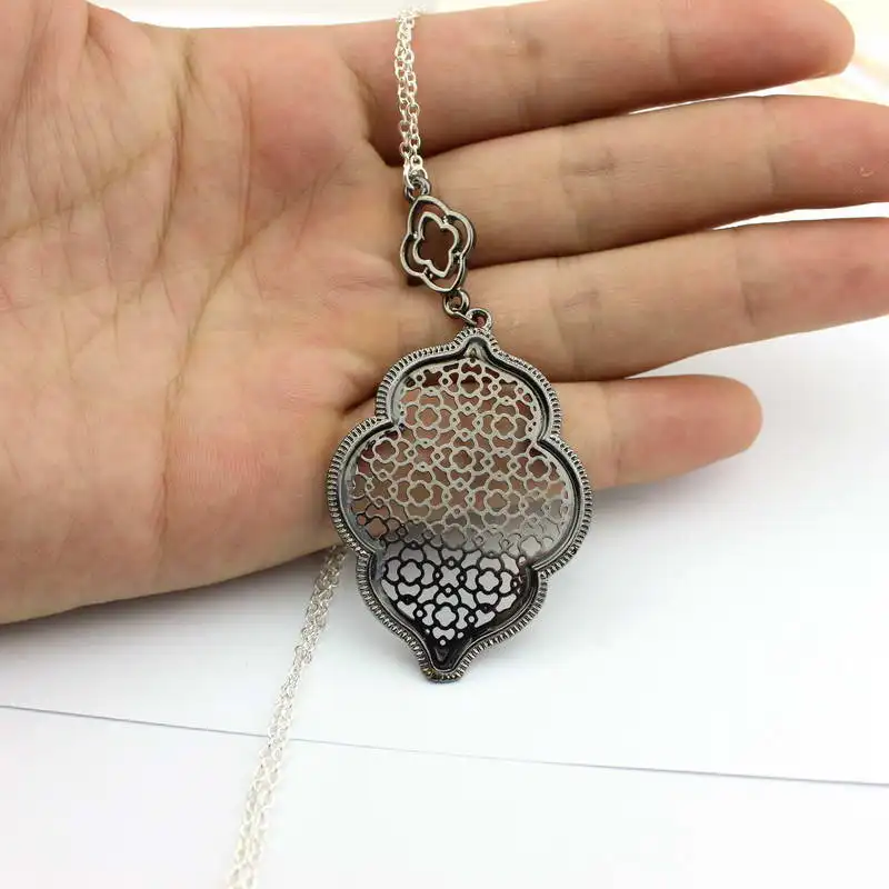 Дизайнерское Филигранное длинное ожерелье с подвеской в виде сердца, хит, массивное Ожерелье С Рисунком Клевера для женщин, подарок на день матери - Окраска металла: N4260 Black