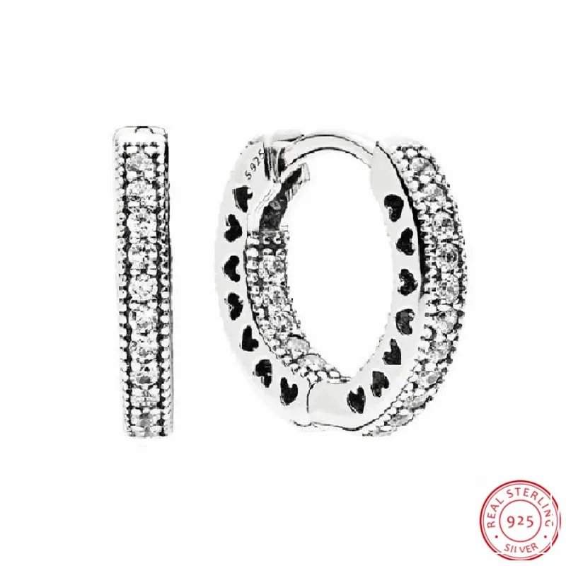 

Classic Cut-out Hearts of Brand Hoop Earrings for Women in 925 Sterling Silver with Clear CZ Classics for Any Occasion FLE101