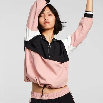 

2019 Spring autumn elegant patchwork hooded sweatshirts loose pockets Drawstring tie coat female casual outerwear chic tops