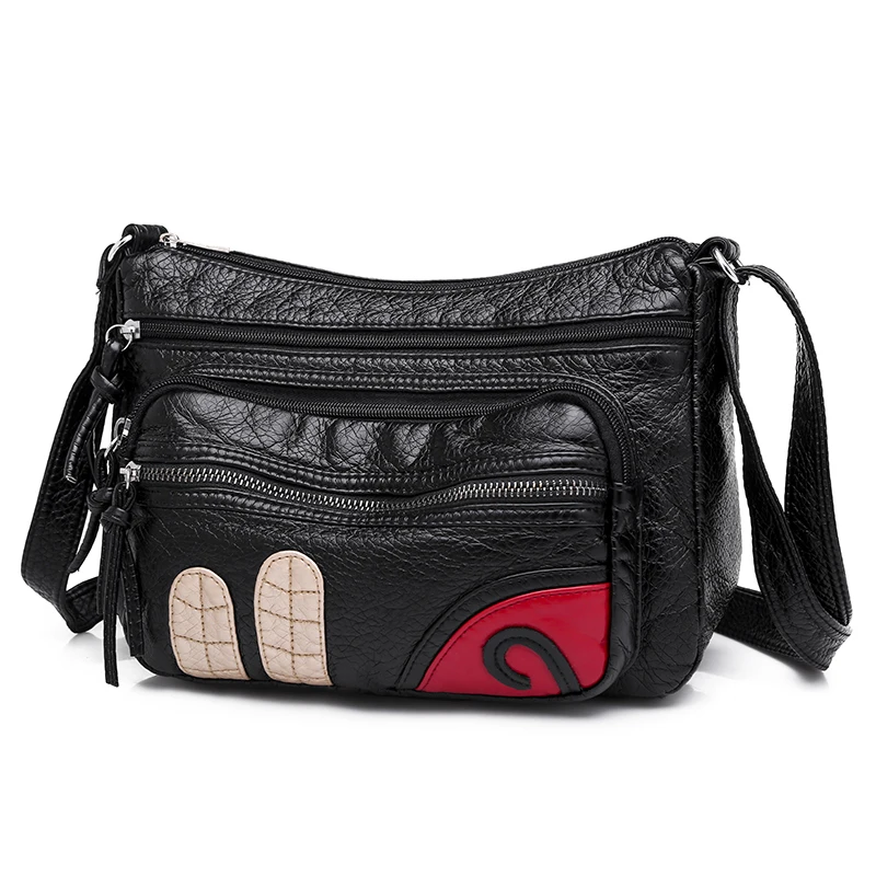 

Floral Shoulder Bag Soft PU Leather Black Messenger Bag Contracted Joker Crossbody Bag for Women Cute Ms Temperament Leisure Bag