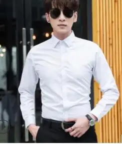 Осень белая рубашка мужские деловые однотонные повседневные с длинными рукавами рубашка слим в Корейском стиле Мужская style-gzy-95