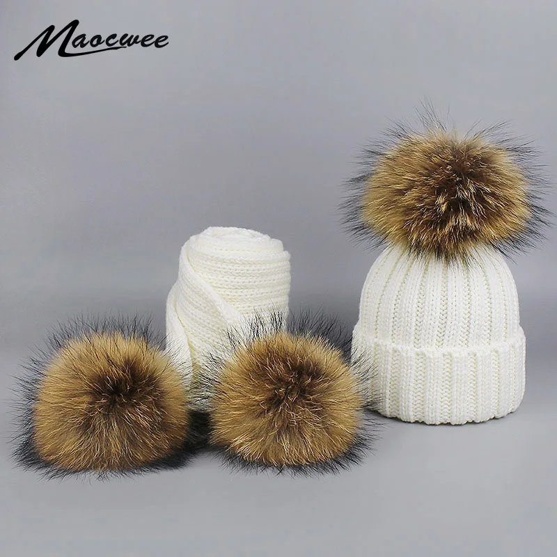 الأطفال وشاح محبوك طقم قبعات مع Pompons الفاخرة الشتاء الدافئة قبعات كروشيه و الأوشحة الشتاء النساء قبعة التزلج قبعة مع بوم بوم