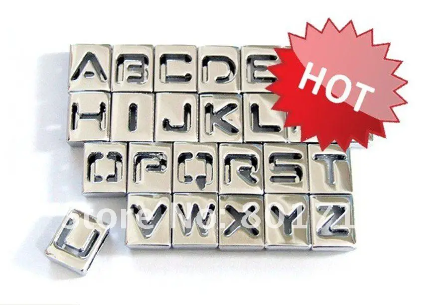 

8MM HOLLOW slide diy letters "A-P" (10 pieces/lot) Slide Charms Fit DIY Wristband & Bracelet