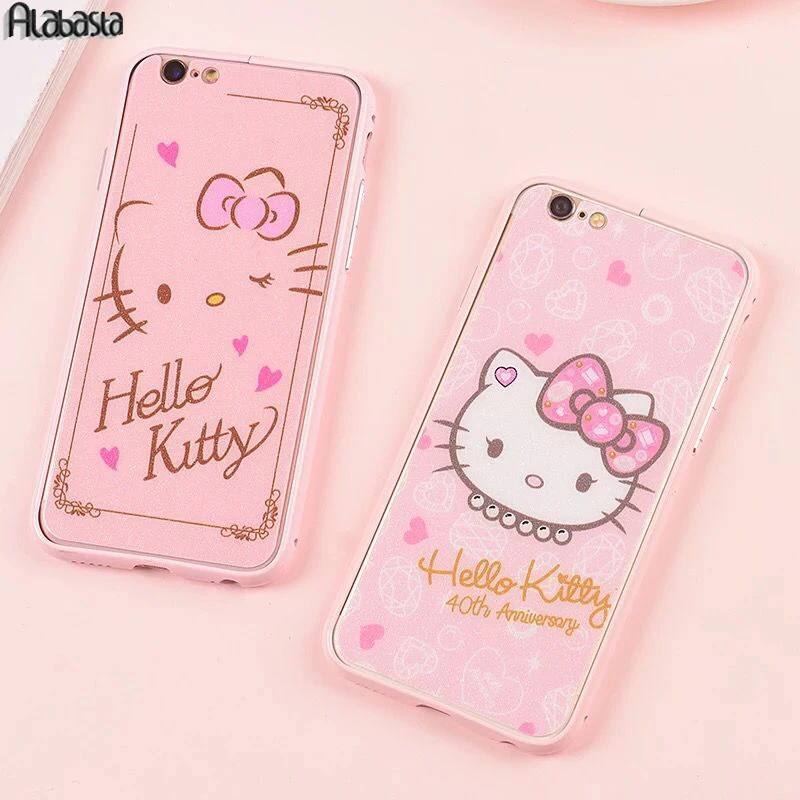 

Alabasta 2pc Hello kitty Tempered Glass Screen Protector for iPhone 7 8 plus case cute Cartoon Melody Ceramic back color film