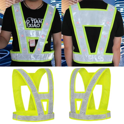 Noite de Aviso de Segurança de Tráfego Colete de Segurança Spardwear Led Light up Segurança Reflexiva Stripes Vest Roupas Levou En471yellow hi Vis 16
