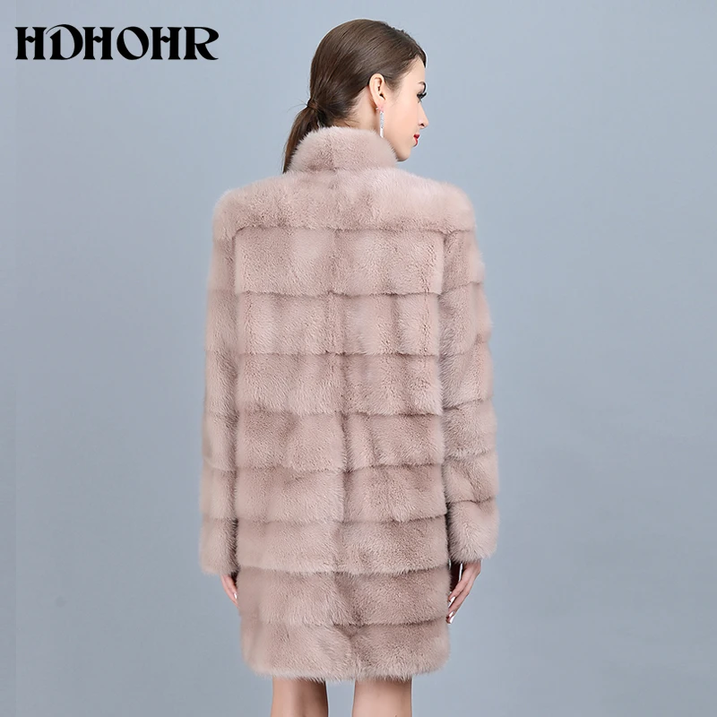 HDHOHR 여성용 천연 밍크 모피 코트, 고품질 핑크 천연 모피 파카, 두껍고 따뜻한 겨울 진짜 밍크 재킷, 2023 신제품
