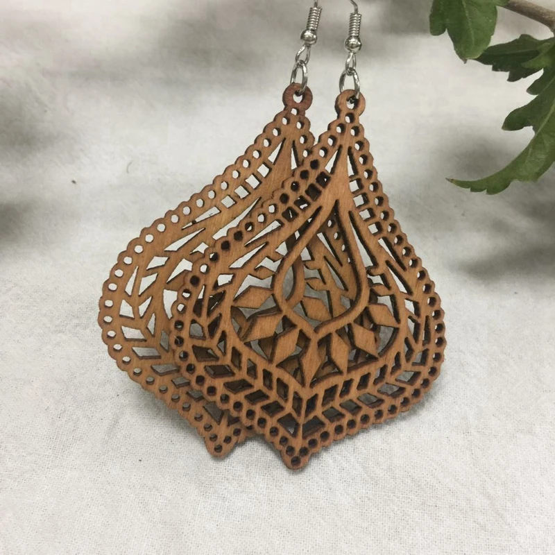  5 pair laser cut wood Earrings wood dangle earrings (23)