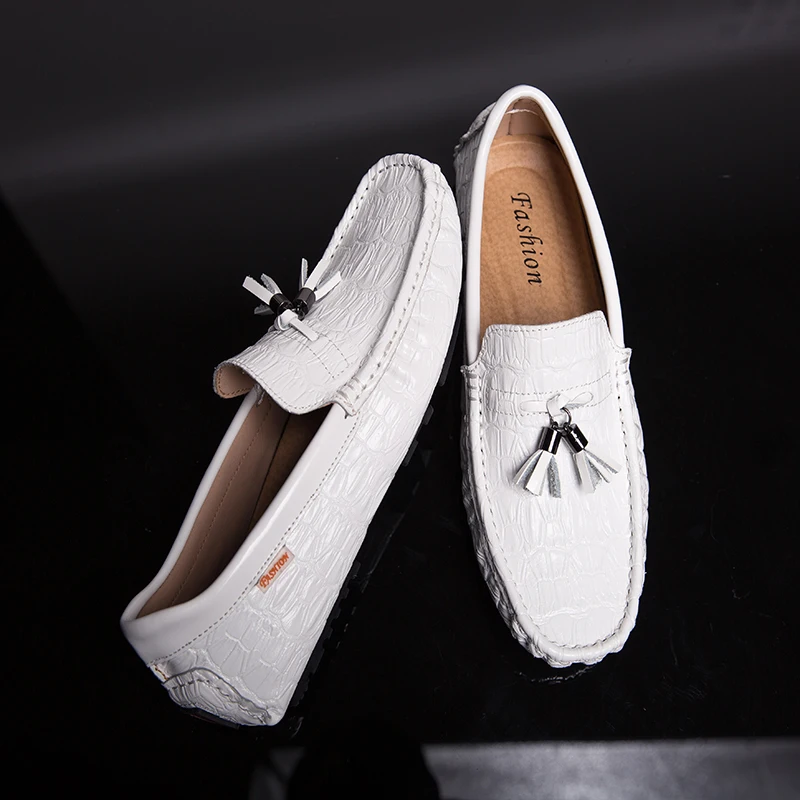 Mens Loafers Leather Summer Moccasins Men Loafers Breathable Casual Shoes Men Office Black White Mens Loafers Fashion Sneaker