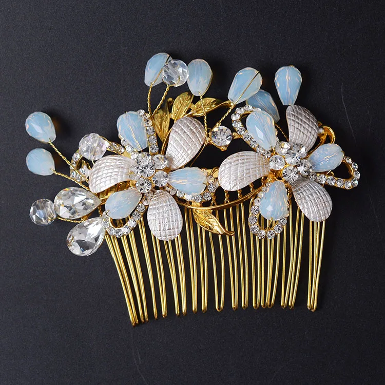 Nieuwe Trendy Meisje kammen crystal Bloemen ontwerp Haarspelden Kant Bruids Haar Bloemen Ornamenten Opal Crystal handgemaakte sieraden