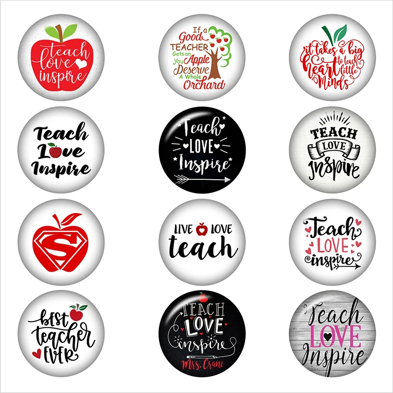 Teach-love-inspire-Best-teacher-ever-glass-snap-button-DIY-jewelry-Round-photo-cabochons-flat-back