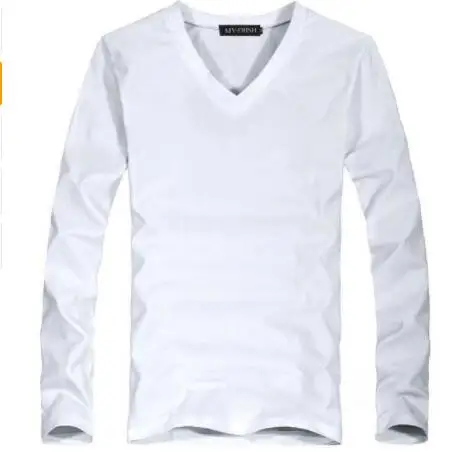 CPI хит новая весенняя Модная брендовая Приталенная футболка с длинным рукавом для мужчин, трендовая повседневная мужская футболка с v-образным вырезом, корейские футболки 4XL - Цвет: v white