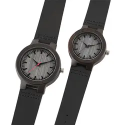 Любители пара современной моды кварцевые часы ручной работы Ebony наручные часы черный Пояса из натуральной кожи ремень Мода Для женщин часы