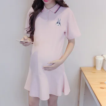 

2018 New Maternity Cotton Dress Maternity Short Sleeve Summer Dress Solid Pregnancy Dress For Pregnant Women Casual Styles