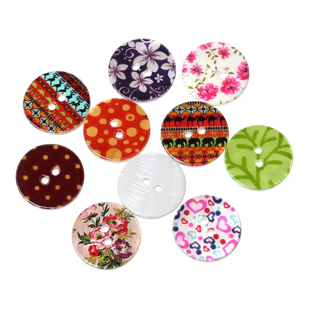 

DoreenBeads Shell Sewing Scrapbooking Button Round At Random Two Holes Flower Pattern 20.0mm Dia,30 PCs 2016 new
