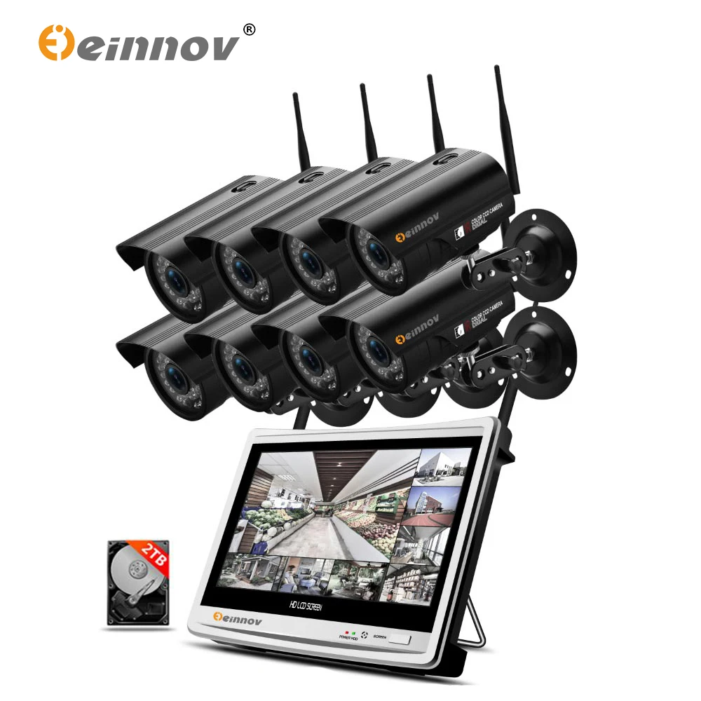 Einnov 12 &quotLCD NVR CCTV 2MP домашняя беспроводная камера безопасности Система 8CH наружная