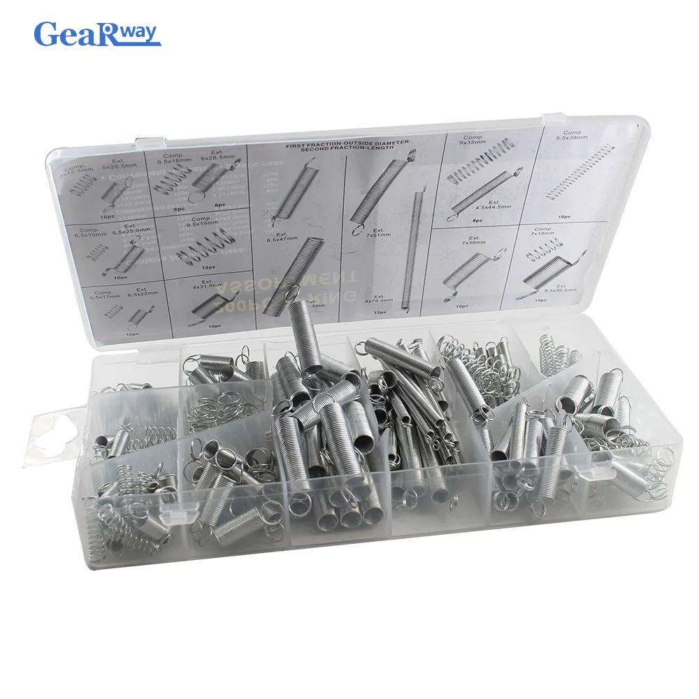 

Gearway 200pcs Steel Spring Kit 20 Different Sizes Compression Extension Spring Assortment Set with Plastic Case