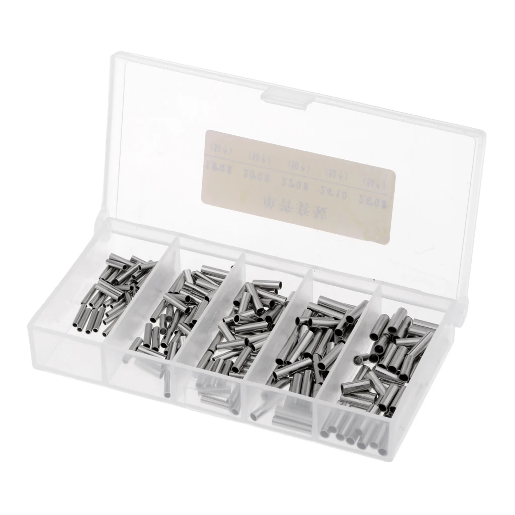 250 Pieces Fishing Single Barrel Crimp Sleeves Connectors Fishing Tackle Rigs Suit with Tackle box Fishing Accessories