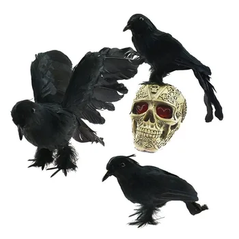 

3Pieces Realistic Feathered Crows - Halloween Decoration Realistic Looking Birds Black Feathered Crows Halloween Prop Decor