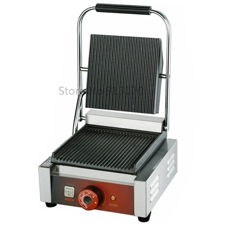 Single Head Contact Grill Electric Griddle with Double Groove Plates