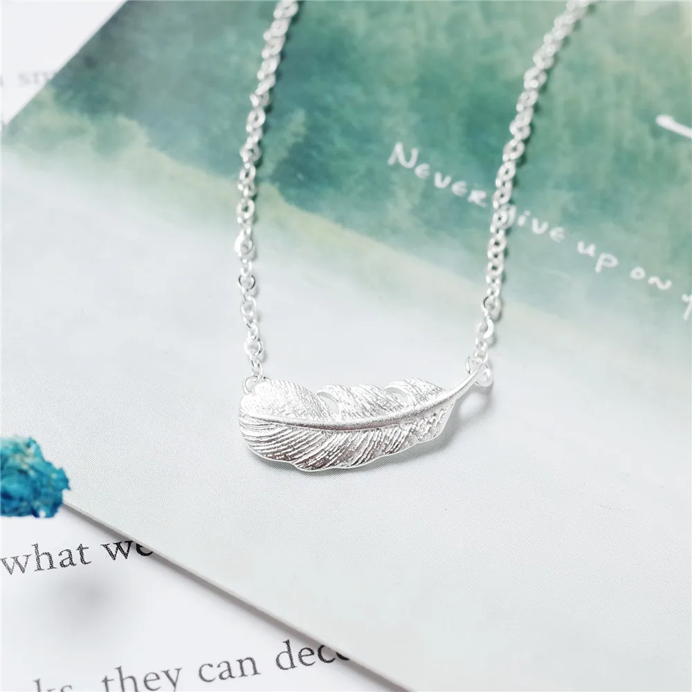 feather necklace women 100% 925 Sterling silver nacklace Jewellery Clavicle chain pendant charms gift