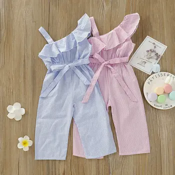 

Cute baby newborn girl romper fashion lotus leaf shoulder strap jumpsuit striped casual children clothes
