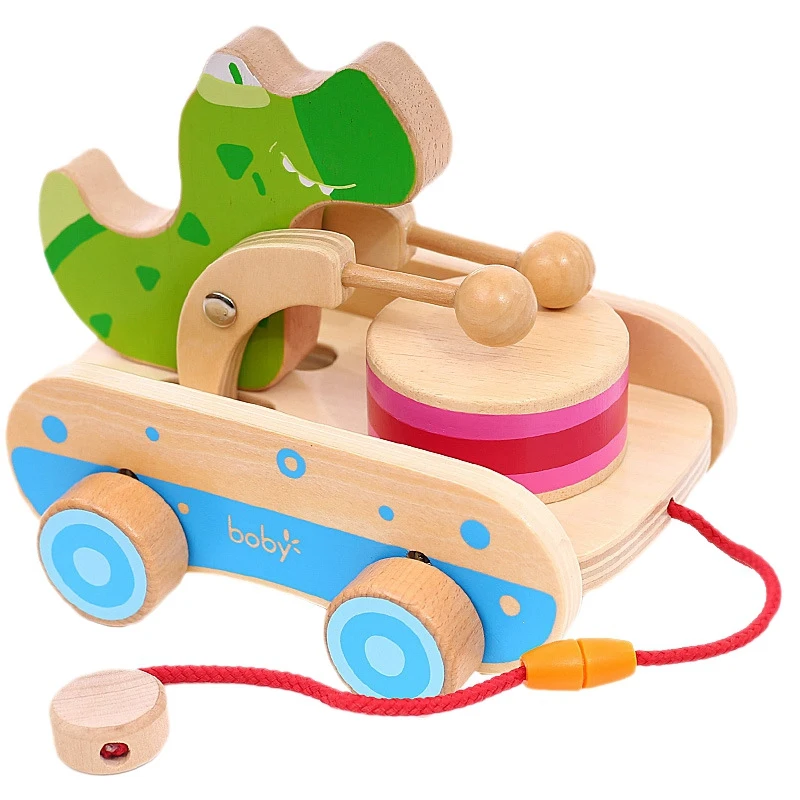 Дети мультфильм Животные деревянная тележка игрушка милый безопасный, Деревянный Маленьких игрушечных автомобилей колесо для ходьбы игрушечный крокодил