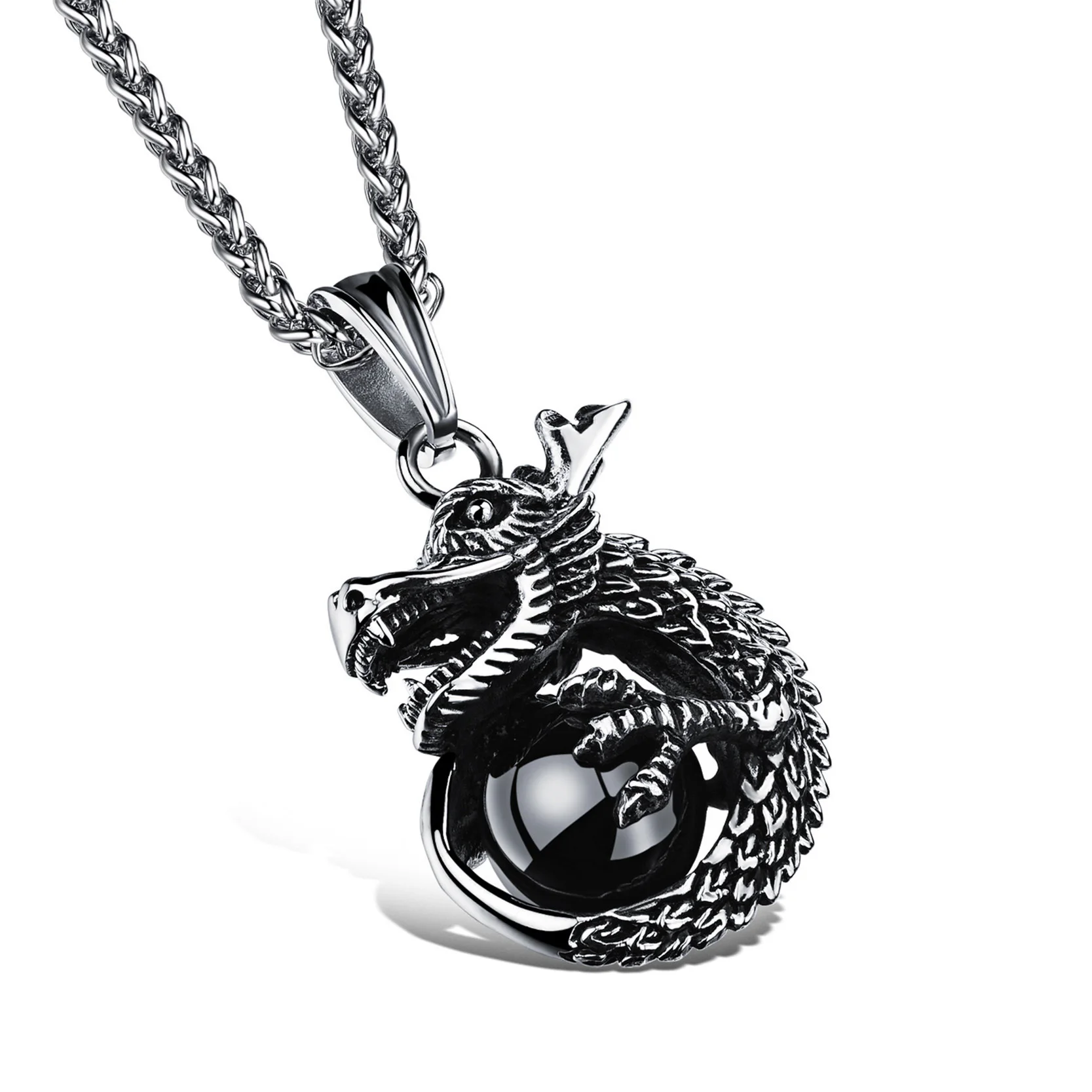 

Jiayiqi 2017 New Fashion Male Dragon Crystal Ball Pendant & Necklace Link Chain Men's Stainless Steel Punk Men Jewelry Gift