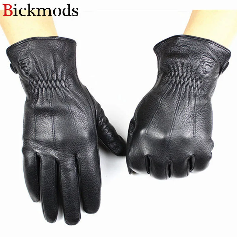 Guantes Leather Gloves Male Deerskin Fashion Stripes Style Wool Lining Spring And Autumn Warm leather gloves