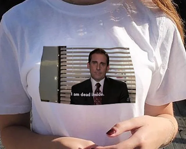 Женская футболка с принтом GAAJ The Office Michael Scott I Am Dead Inside облегающая для влюбленных