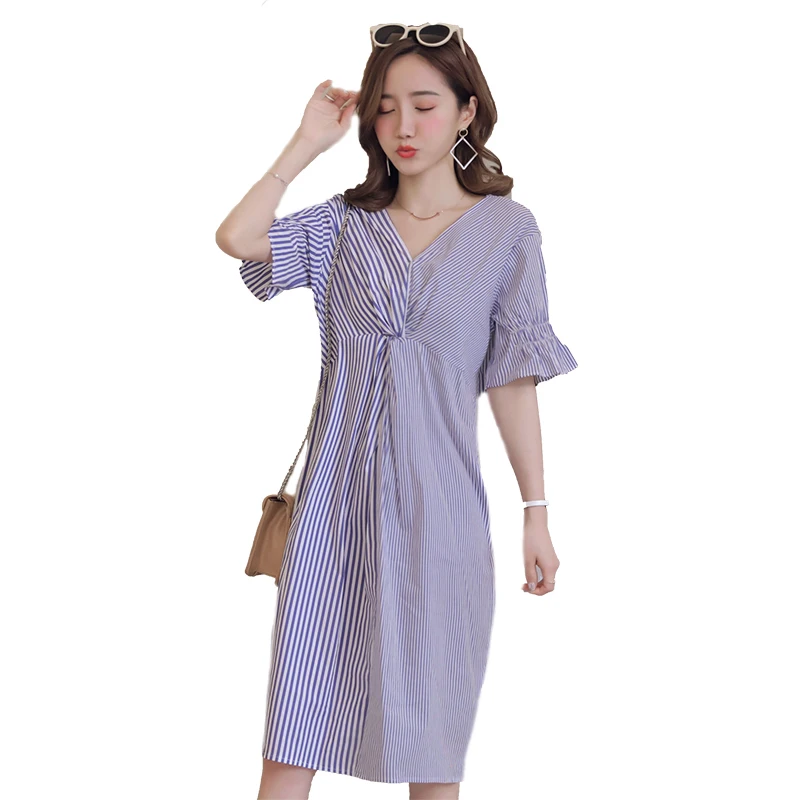 

Summer Stripe Maternity Dress Pregnancy Clothes Fashion Short Sleeve Pregnant Women Lady Vestidos New Party Splice Dress C749