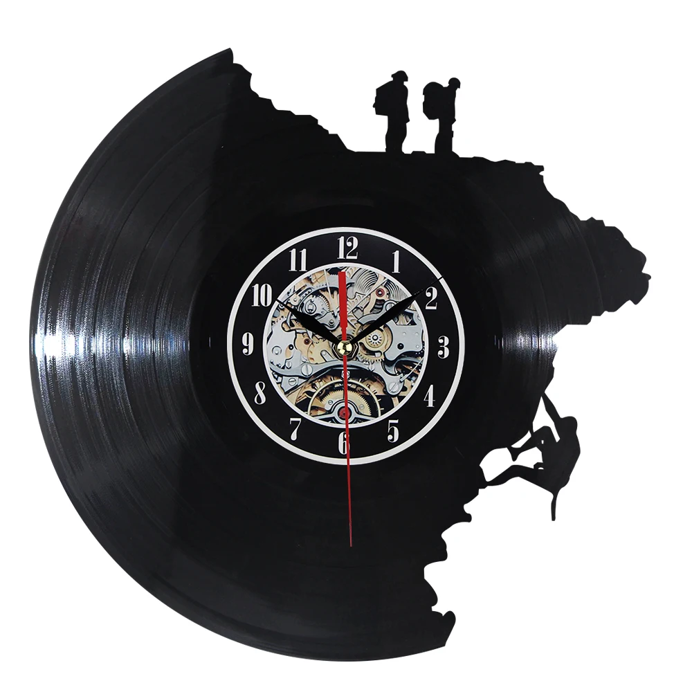 Baratos Relojes de pared decorativos grandes reloj de vinilo con forma de escalada 3D reloj de arte acrílico estilo antiguo reloj de cuarzo mecanismo de aguja