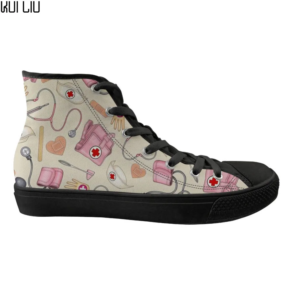 

Customized Women Nurse Flats Shoes Cartoon Nursing/Nurses Pattern Women's High Top Casual Sneakers Shoes Woman Canvas Spring