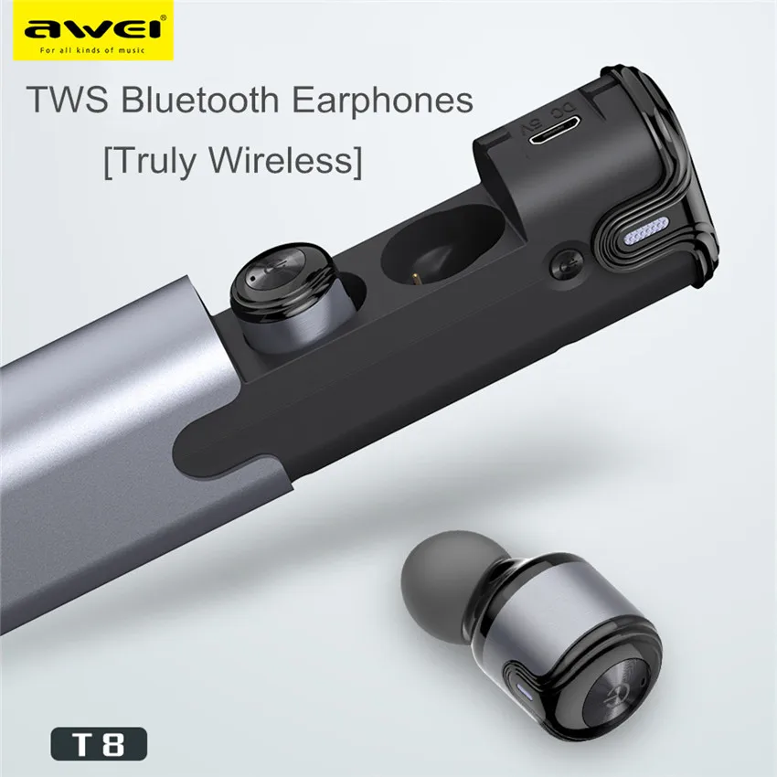 

AWEI T8 TWS Wireless Earbuds Bluetooth Earphones V4.2 Handfree Sport Meeting In Ear Earpiece with Mic and Portable Charger Box