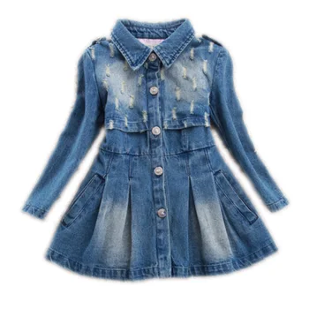 

2016 Sping Autumn kids clothes children clothing Baby girls princess dress denim holiday jean coat dress Toddler girls clothing