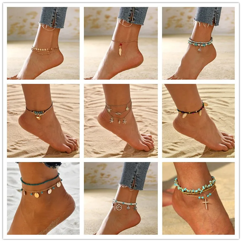 

Starfish Pendant Anklets 2019 For Women New Stone Beads Shell Anklet Bohemian Bracelets On Leg BOHO Ocean Jewelry Drop Shipping