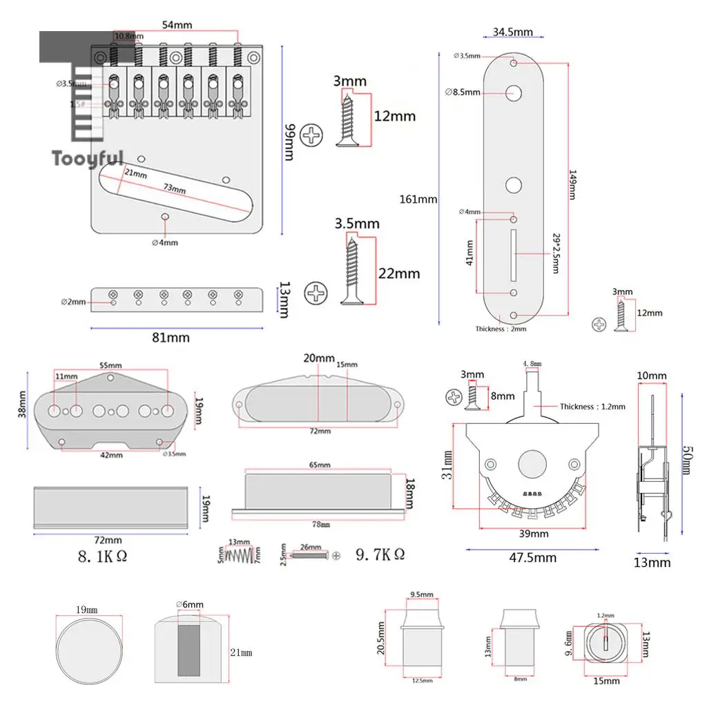 Tooful 1 компл. Загружен Prewired контрольная пластина мост шеи мост Звукосниматели в сборе 3way переключатели для Telecaster Tele электрогитары