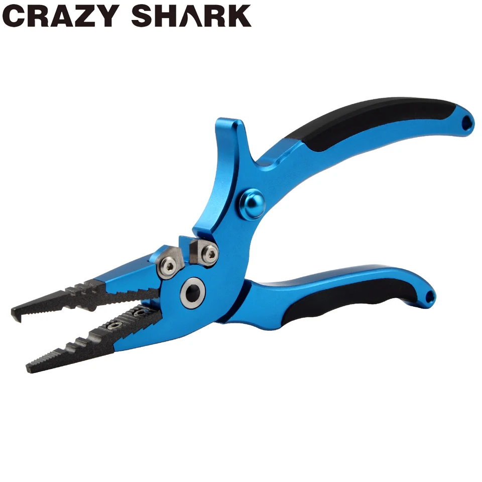 

Crazy Shark Aluminium Fishing Pliers Split Ring Cutters Line Cutter Fish Scissors Multifunctional Hook Remover Tools Blue 19.5cm