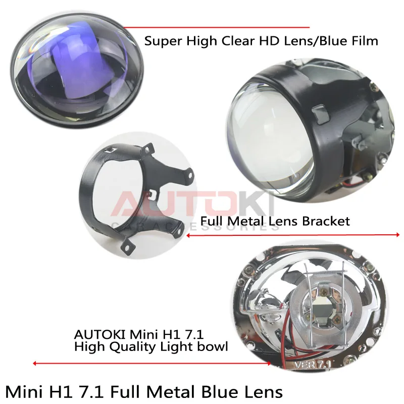 Автомобильный Стайлинг AUTOKI, мини 2,5 дюйма, HID Bi xenon, фара, проектор, синие линзы, Модифицированная, сделай сам, H7, H4, фары, линзы, использование ламп H1