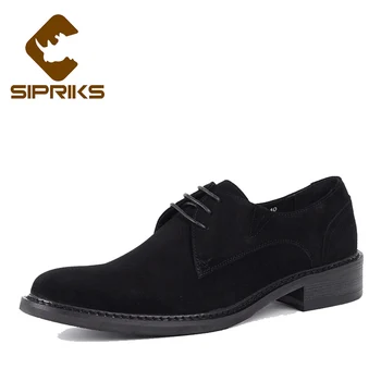 

Sipriks genuine cow suede dress shoes for mens elegant black derby shoes hipster official business office shoes tan leather flat