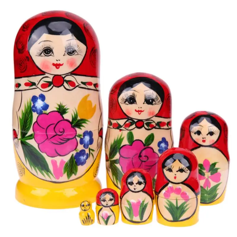 El yapımı Ahşap Oyuncak 7 adet Güzellik Kız Matruşka Ihlamur Babushka Russian Doll Çocuklar Hediye Rus Yerleştirme Doll Oyuncak