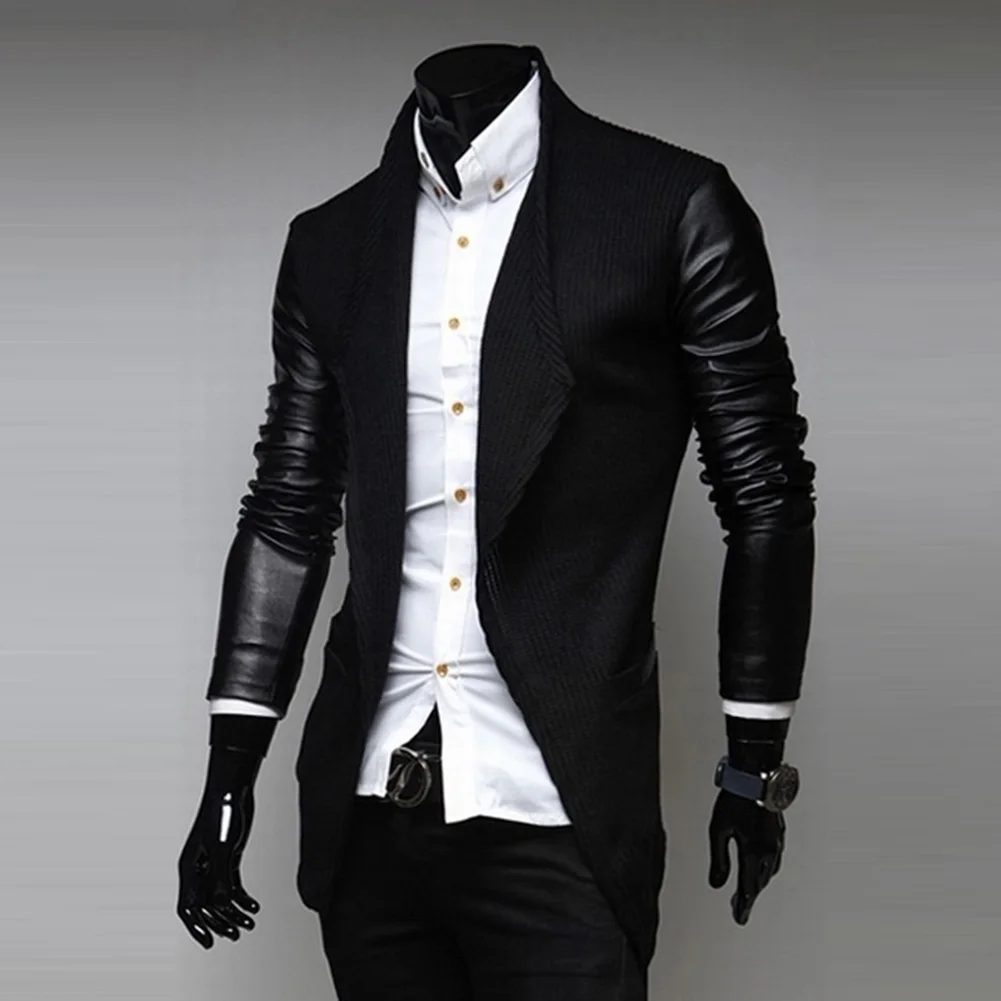 Мужские блейзеры, модная официальная Мужская куртка, формальная, длинный рукав, тонкая искусственная кожа, свадебное пальто, верхняя одежда, NZ62