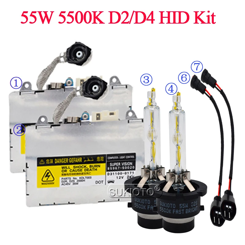 SUKIOTO 55W 5500K Fast Bright Xenon D2S D4S HID Headlight Kit KDLT003 85967-50020 OEM HID Ballast D2S D2R D4R D4S Xenon Bulb Kit (8)