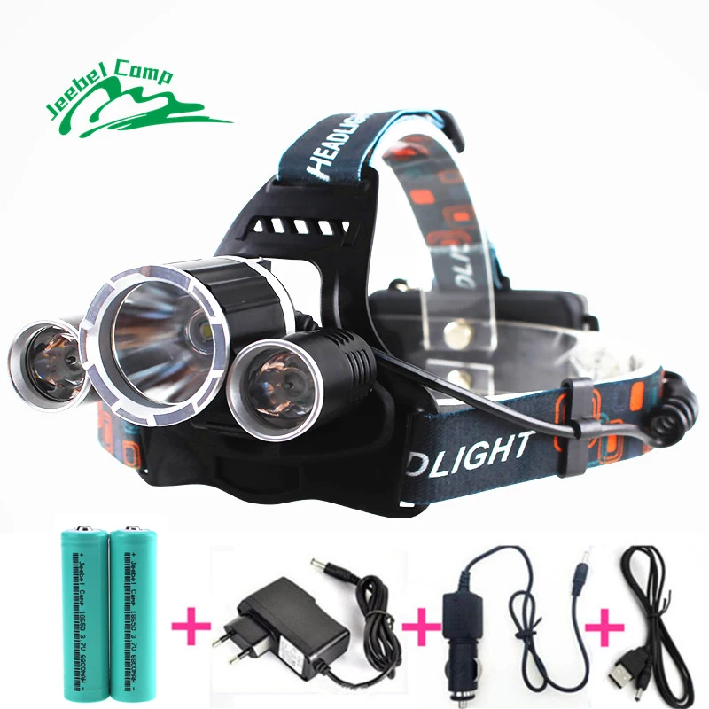 

3 X T6 LED Headlight 8000 Lumens Head Lamp High Power LED Headlamp +2pcs 18650 5800mah battery Charger+car charger