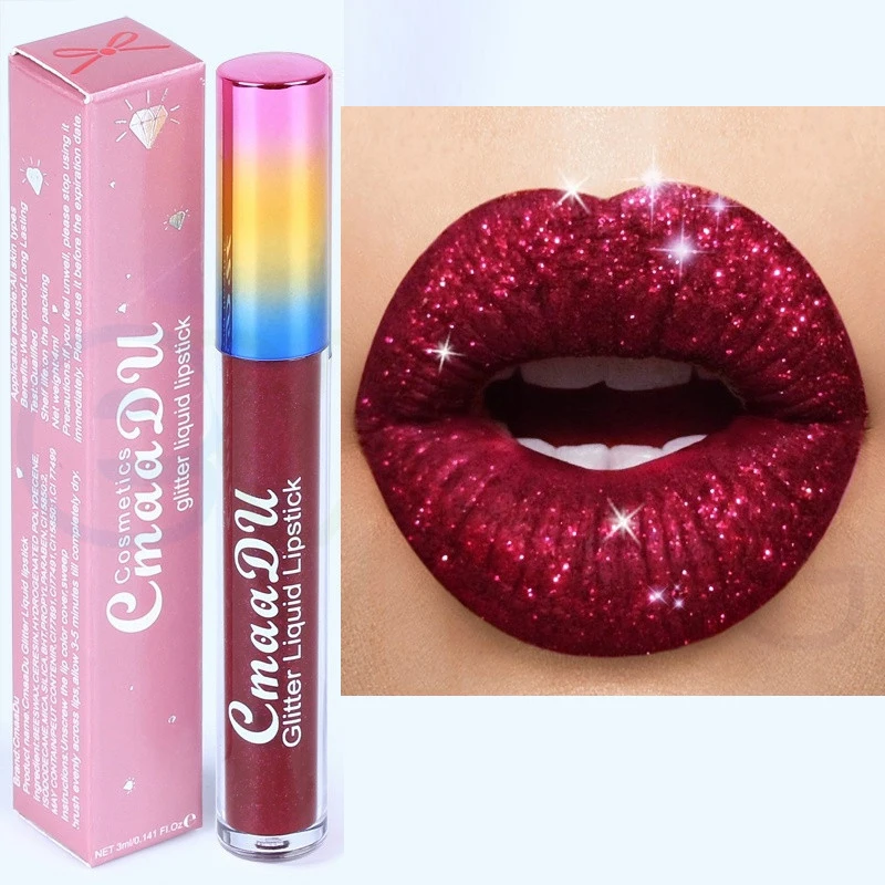 

New Brand Makeup Matte Metallic Lipstick Long Waterproof Liquid Lipstick Shimmer Red Glitter lipgloss Ladies Elegant Makeup