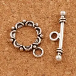 Точки цветок Круглый браслет застежка переключить ювелирных изделий 15 комплекты старинное серебро Fit Браслеты l856