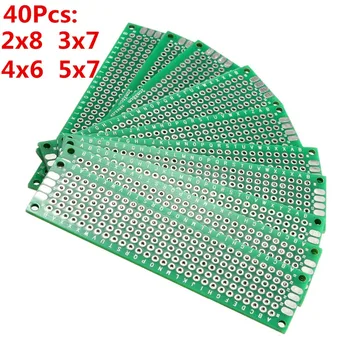 

Hot Sale 40pcs 5x7 4x6 3x7 2x8 cm double Side Copper prototype pcb Universal Board PCBS Breadboards for Arduino