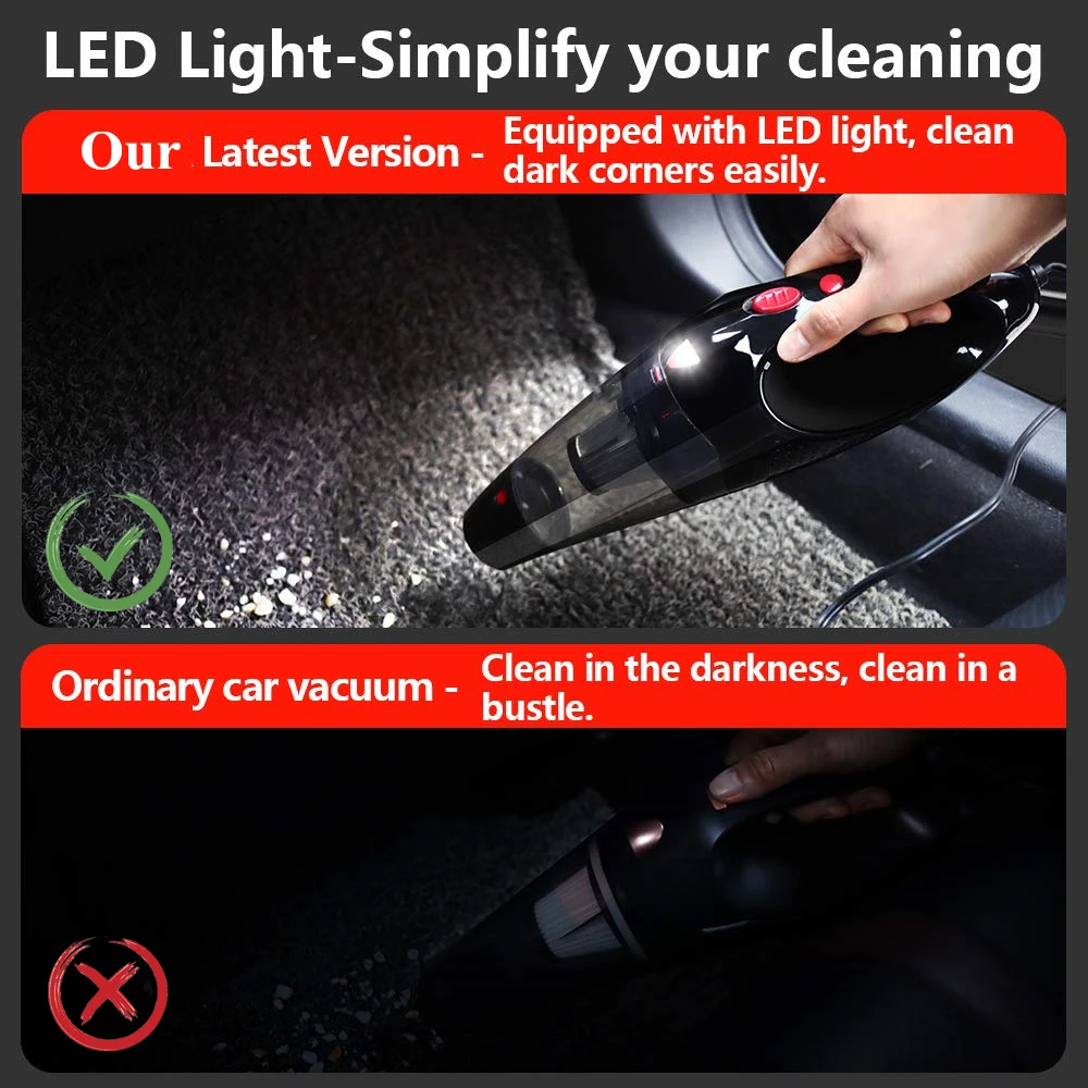 Strong Power Car Vacuum Cleaner DC 12 Volt Wet/Dry Auto Vacuum Cleaner With storage bag and Led light