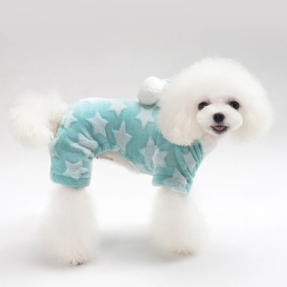 Fleece Dog Pajamas Jumpsuit Winter Dog Clothes Star Pattern Warm Jumpsuits Coat For Small Dogs Puppy Dog Cat Clothing Jumpsuits